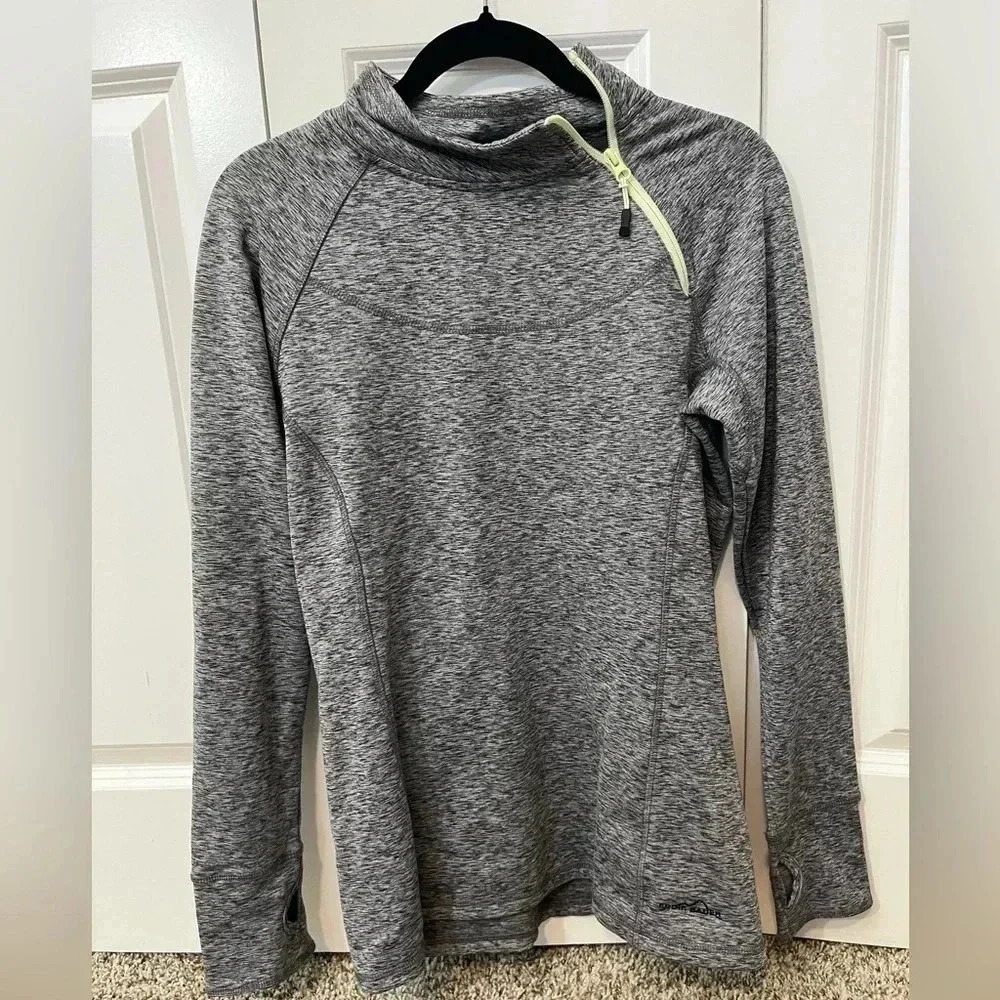 Eddie Bauer asymmetrical zip neckline pullover Heathered gray size women’s large